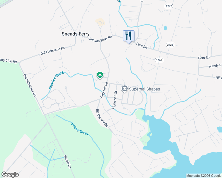 map of restaurants, bars, coffee shops, grocery stores, and more near 312 Preakness Lane in Sneads Ferry