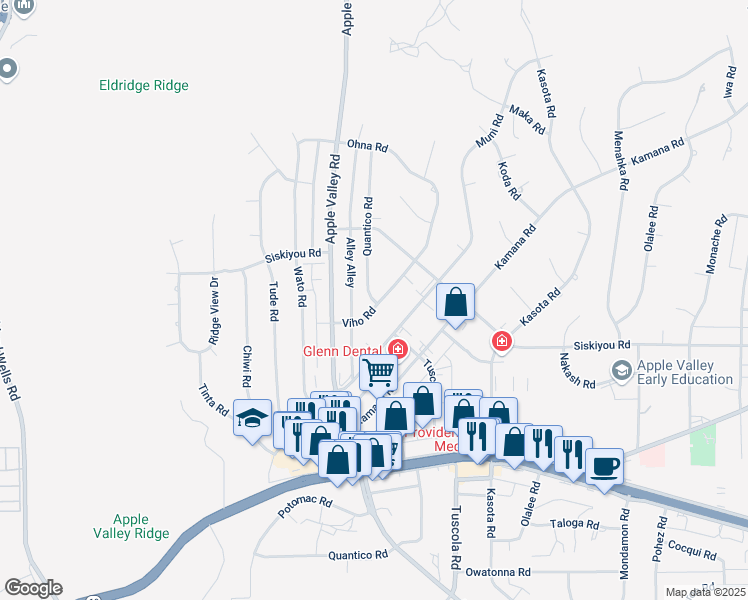 map of restaurants, bars, coffee shops, grocery stores, and more near Quantico Road in Apple Valley