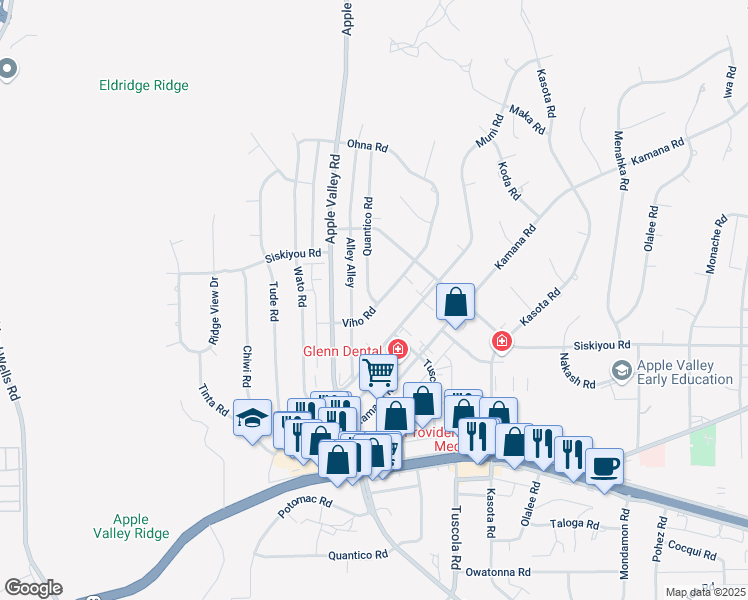 map of restaurants, bars, coffee shops, grocery stores, and more near Quantico Road in Apple Valley