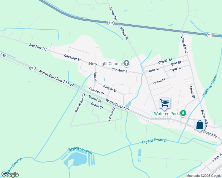 map of restaurants, bars, coffee shops, grocery stores, and more near Shaw Street in Bladenboro