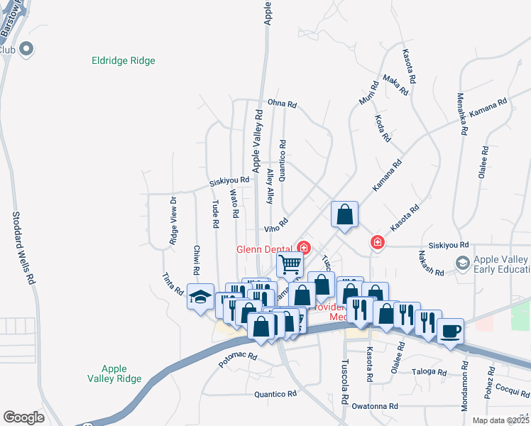 map of restaurants, bars, coffee shops, grocery stores, and more near 16239 Apple Valley Road in Apple Valley