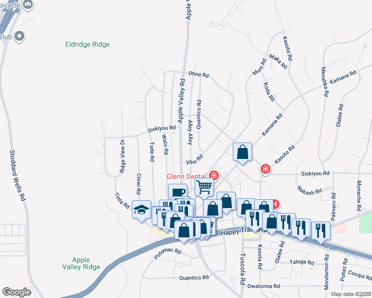 map of restaurants, bars, coffee shops, grocery stores, and more near 16279 Apple Valley Road in Apple Valley