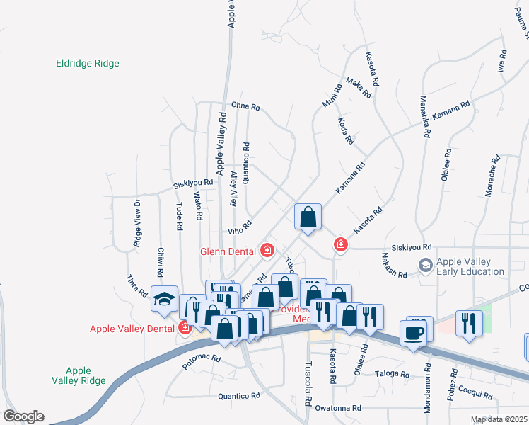 map of restaurants, bars, coffee shops, grocery stores, and more near 16247 Viho Road in Apple Valley