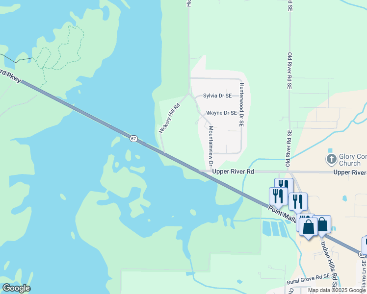 map of restaurants, bars, coffee shops, grocery stores, and more near 2630 Point Mallard Parkway Southeast in Decatur
