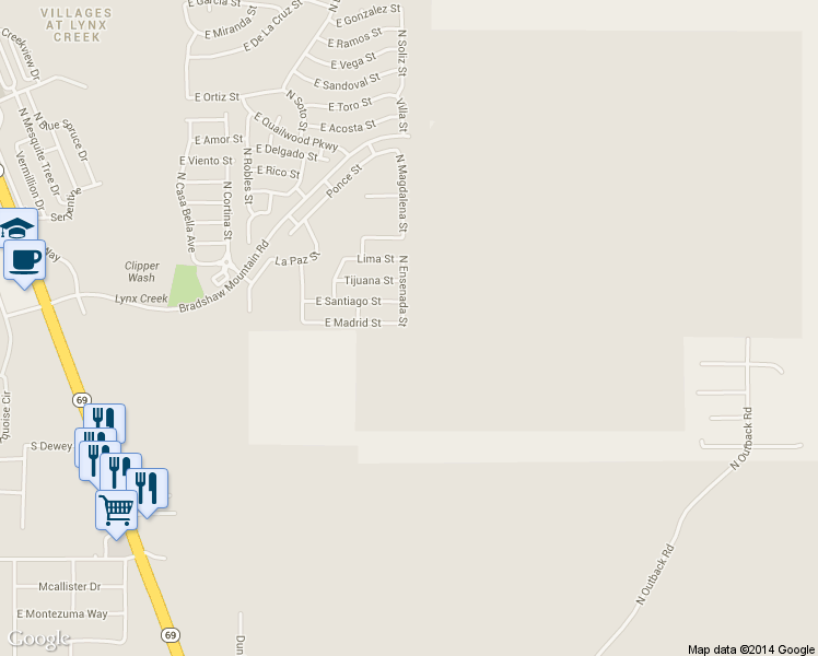 map of restaurants, bars, coffee shops, grocery stores, and more near 13119 East Madrid Street in Prescott Valley
