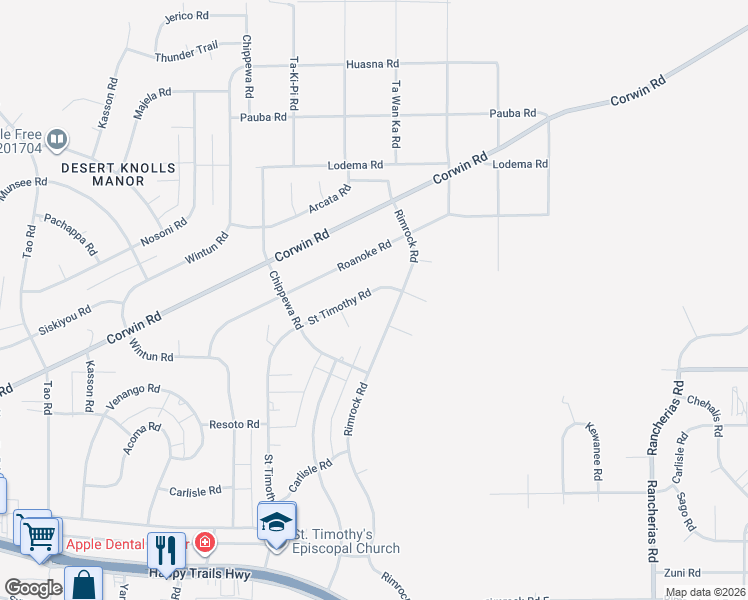 map of restaurants, bars, coffee shops, grocery stores, and more near 16242 Rimrock Road in Apple Valley