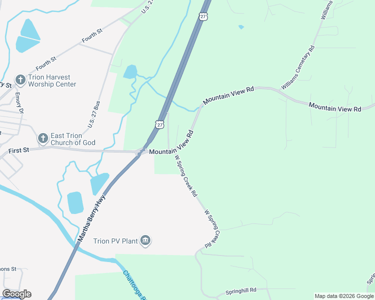map of restaurants, bars, coffee shops, grocery stores, and more near 164 Mountain View Road in Trion