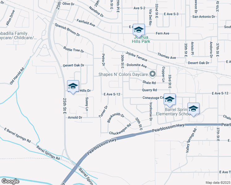 map of restaurants, bars, coffee shops, grocery stores, and more near 2817 East Avenue S-12 in Palmdale