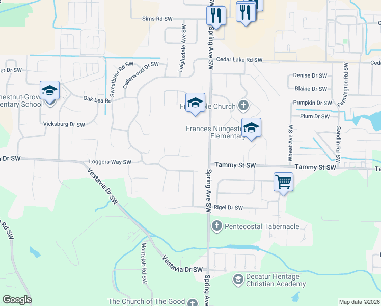 map of restaurants, bars, coffee shops, grocery stores, and more near 902 Whispering Pines Trail Southwest in Decatur