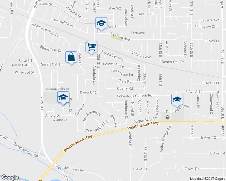 map of restaurants, bars, coffee shops, grocery stores, and more near 3056 Quarry Road in Palmdale