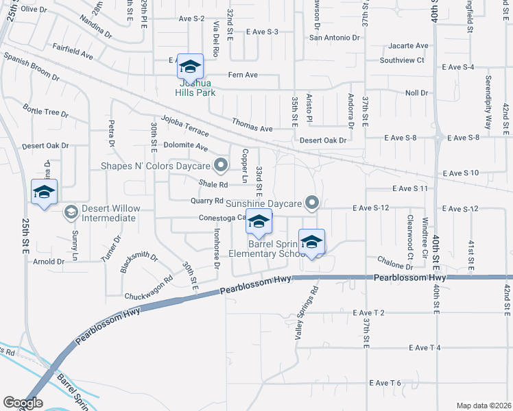 map of restaurants, bars, coffee shops, grocery stores, and more near 3254 Quarry Road in Palmdale