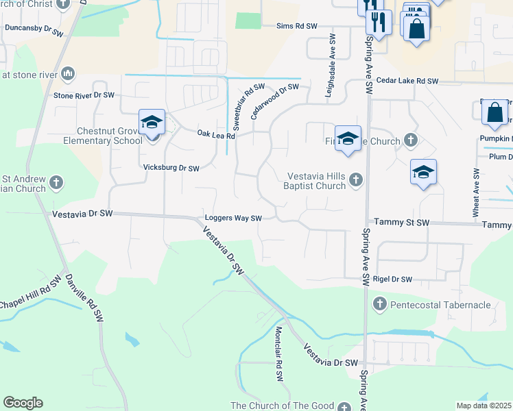 map of restaurants, bars, coffee shops, grocery stores, and more near 1019 Way Thru The Woods Southwest in Decatur