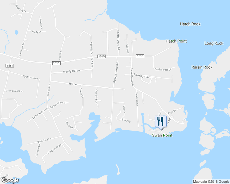 map of restaurants, bars, coffee shops, grocery stores, and more near 100 Crestline Lane in Sneads Ferry