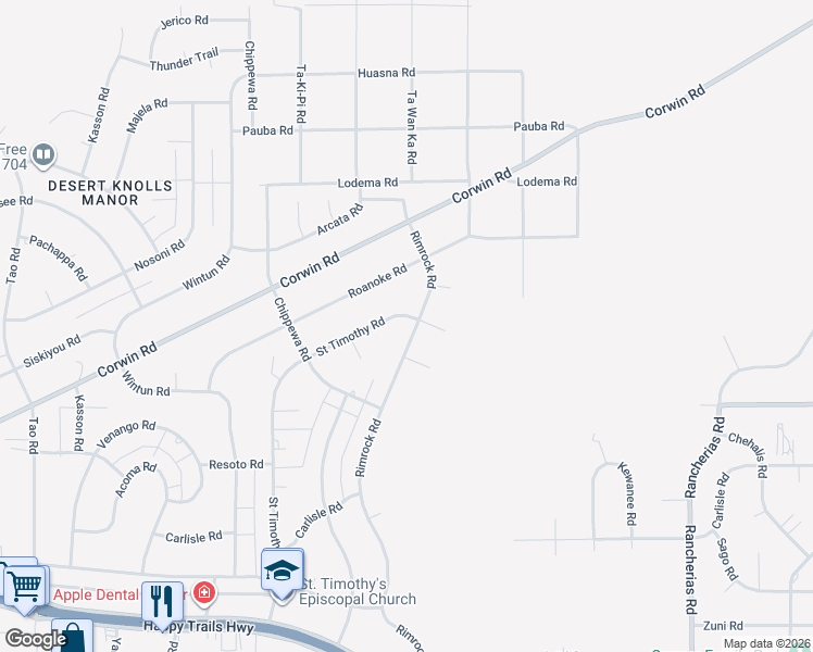 map of restaurants, bars, coffee shops, grocery stores, and more near 16242 Rimrock Road in Apple Valley