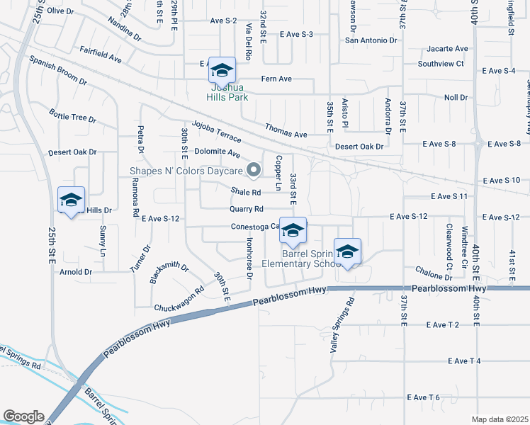 map of restaurants, bars, coffee shops, grocery stores, and more near 3210 Quarry Road in Palmdale