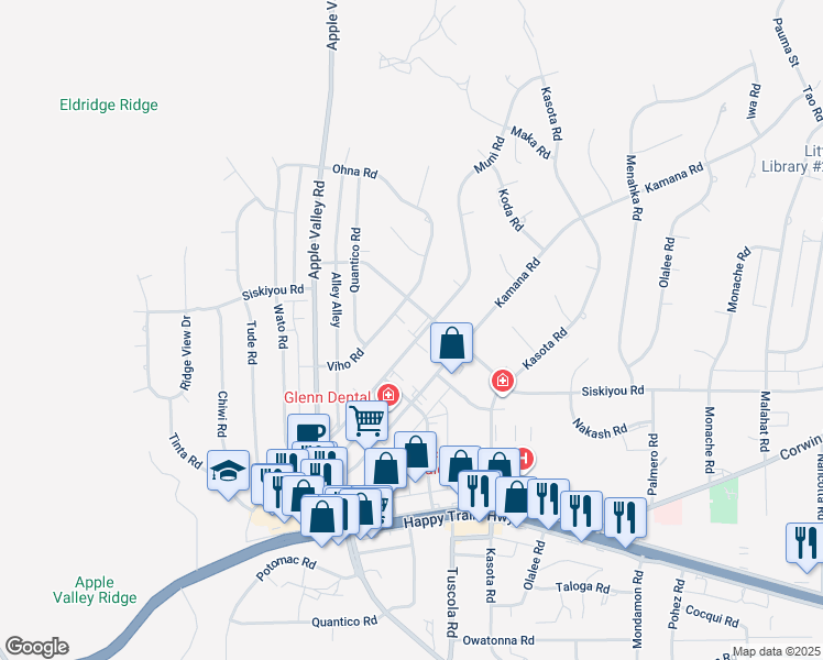 map of restaurants, bars, coffee shops, grocery stores, and more near 16244 Muni Road in Apple Valley