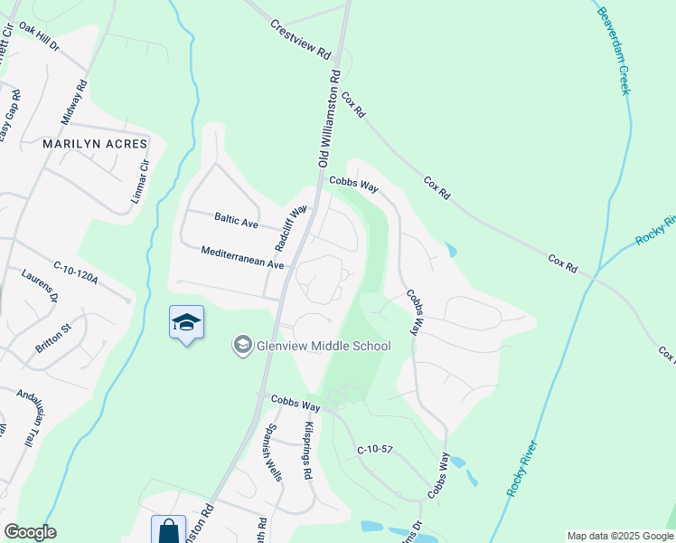 map of restaurants, bars, coffee shops, grocery stores, and more near 1108 Cobbs Glen Drive in Anderson