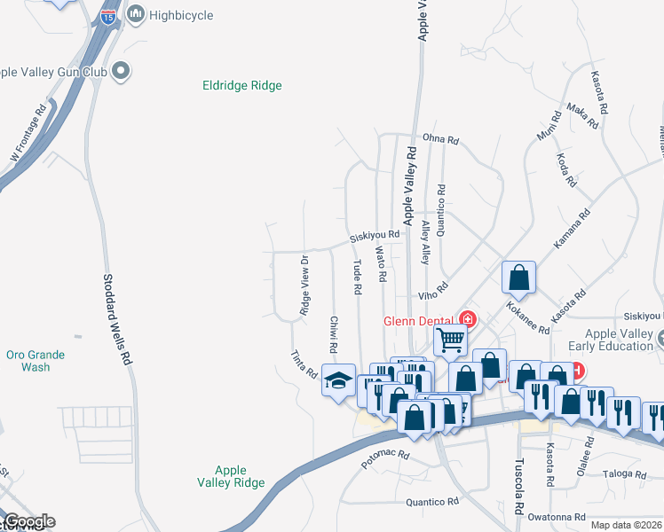 map of restaurants, bars, coffee shops, grocery stores, and more near 16256 Chiwi Road in Apple Valley