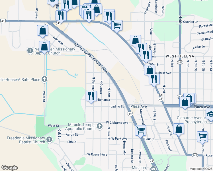 map of restaurants, bars, coffee shops, grocery stores, and more near 314 Park Avenue in Helena-West Helena