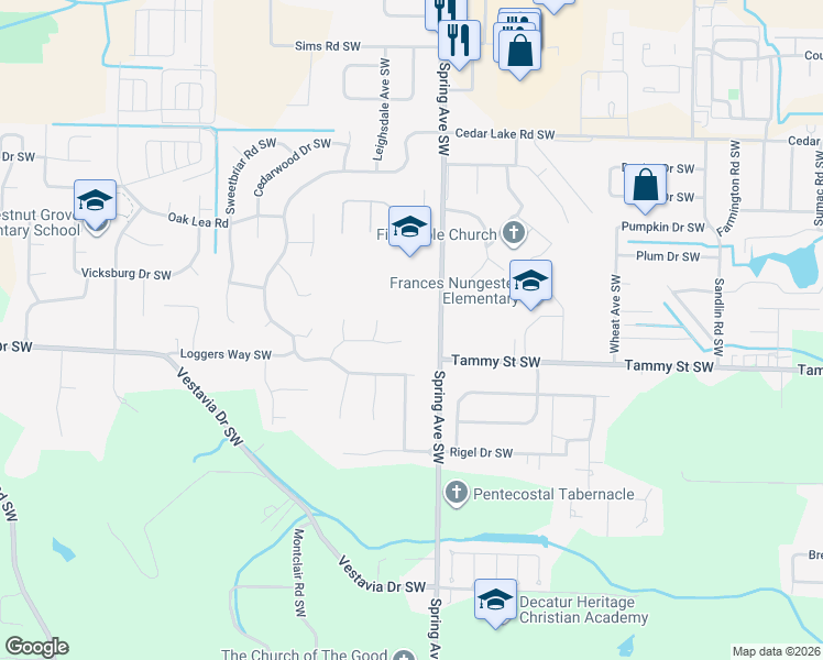 map of restaurants, bars, coffee shops, grocery stores, and more near 902 Whispering Pines Trail Southwest in Decatur