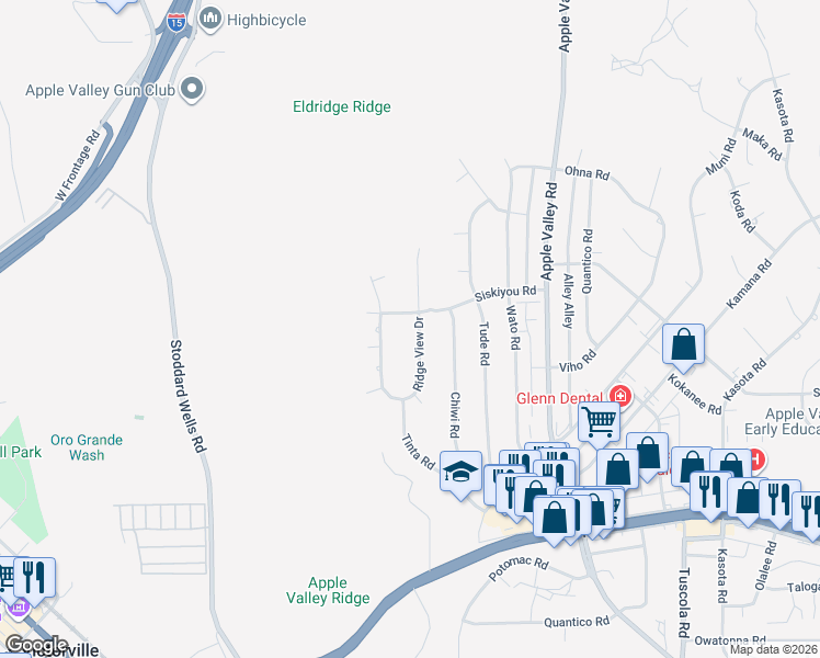 map of restaurants, bars, coffee shops, grocery stores, and more near 16280 Ridge View Drive in Apple Valley