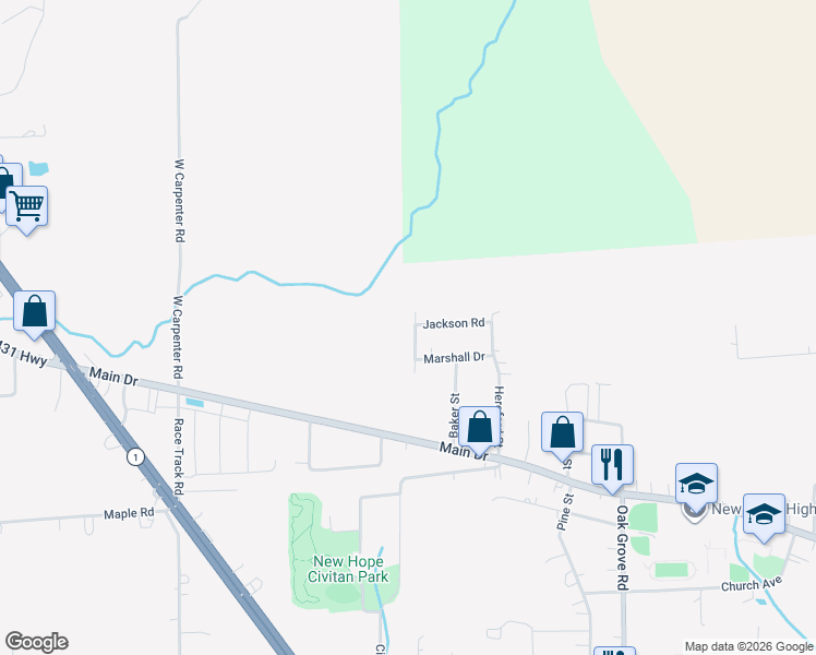 map of restaurants, bars, coffee shops, grocery stores, and more near 108 Lee Drive in New Hope