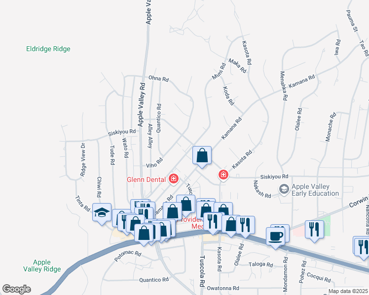 map of restaurants, bars, coffee shops, grocery stores, and more near 16244 Muni Road in Apple Valley