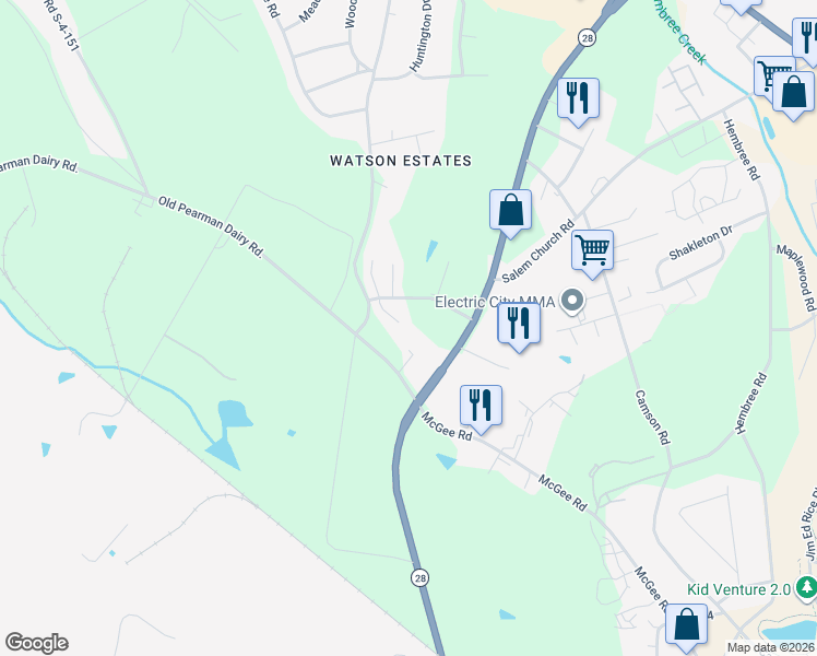 map of restaurants, bars, coffee shops, grocery stores, and more near 26 Sweetgrass Trail in Anderson