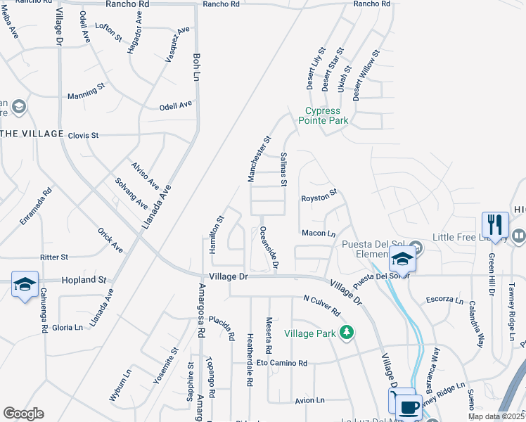 map of restaurants, bars, coffee shops, grocery stores, and more near 15470 Ventura Lane in Victorville