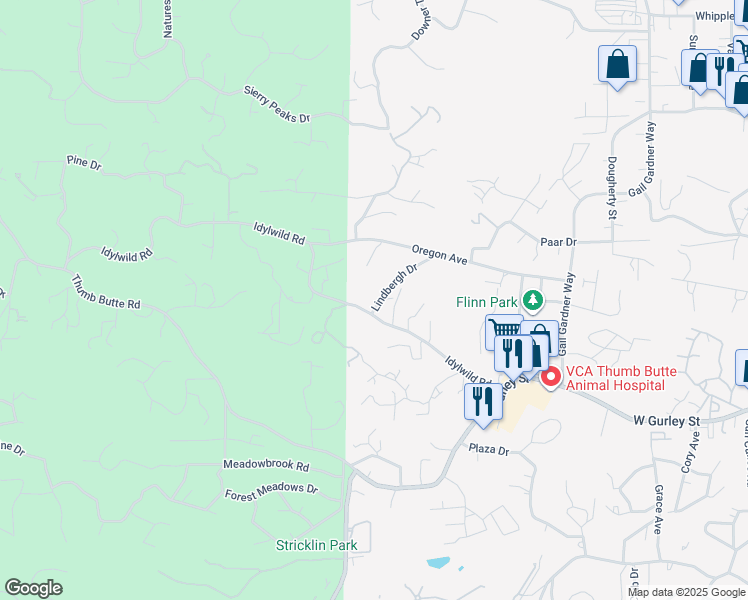map of restaurants, bars, coffee shops, grocery stores, and more near 308 Lindbergh Drive in Prescott