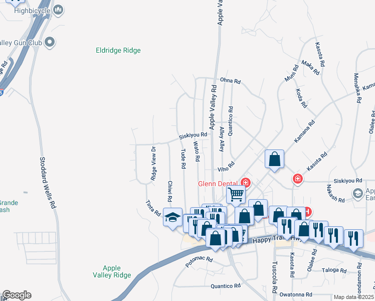 map of restaurants, bars, coffee shops, grocery stores, and more near 16263 Tude Road in Apple Valley