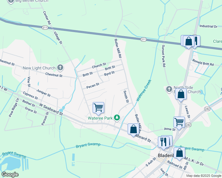 map of restaurants, bars, coffee shops, grocery stores, and more near in Bladenboro