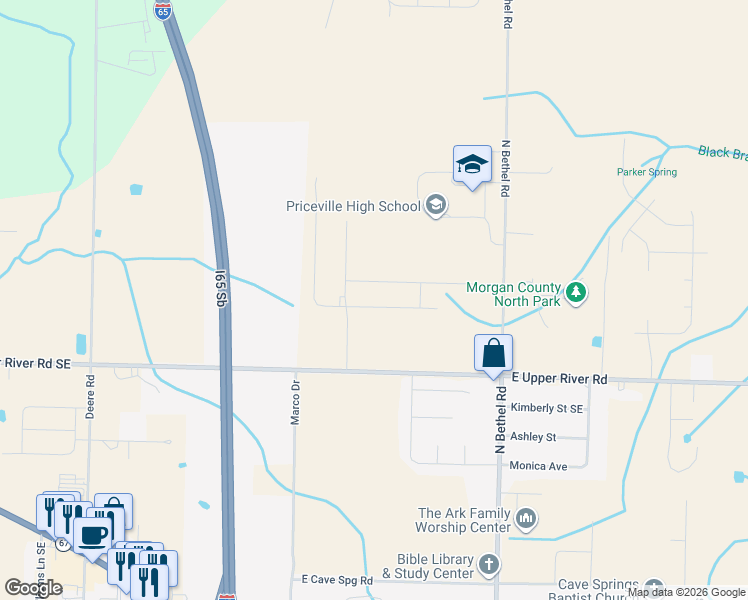 map of restaurants, bars, coffee shops, grocery stores, and more near 157 Willow Bank Circle in Decatur
