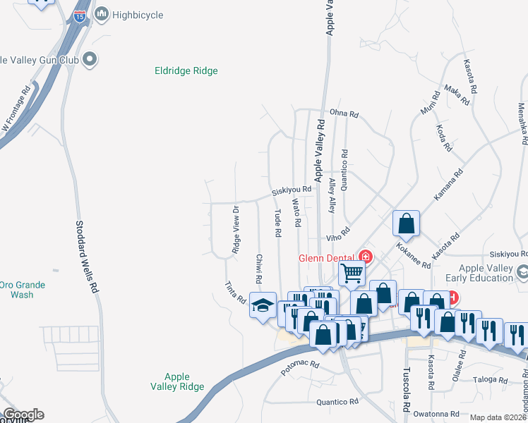 map of restaurants, bars, coffee shops, grocery stores, and more near 16256 Chiwi Road in Apple Valley