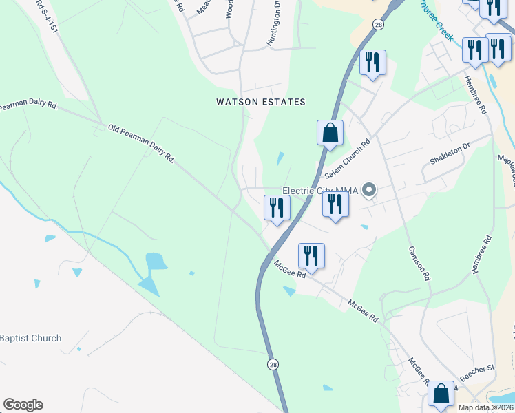 map of restaurants, bars, coffee shops, grocery stores, and more near 12 Sweetgrass Trail in Anderson