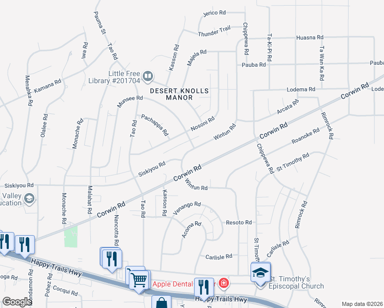 map of restaurants, bars, coffee shops, grocery stores, and more near 16255 Wintun Road in Apple Valley