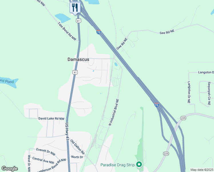 map of restaurants, bars, coffee shops, grocery stores, and more near 124 North Industrial Boulevard Northeast in Calhoun