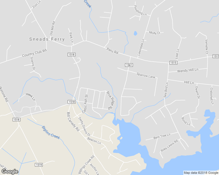 map of restaurants, bars, coffee shops, grocery stores, and more near 605 Riva Ridge Road in Sneads Ferry