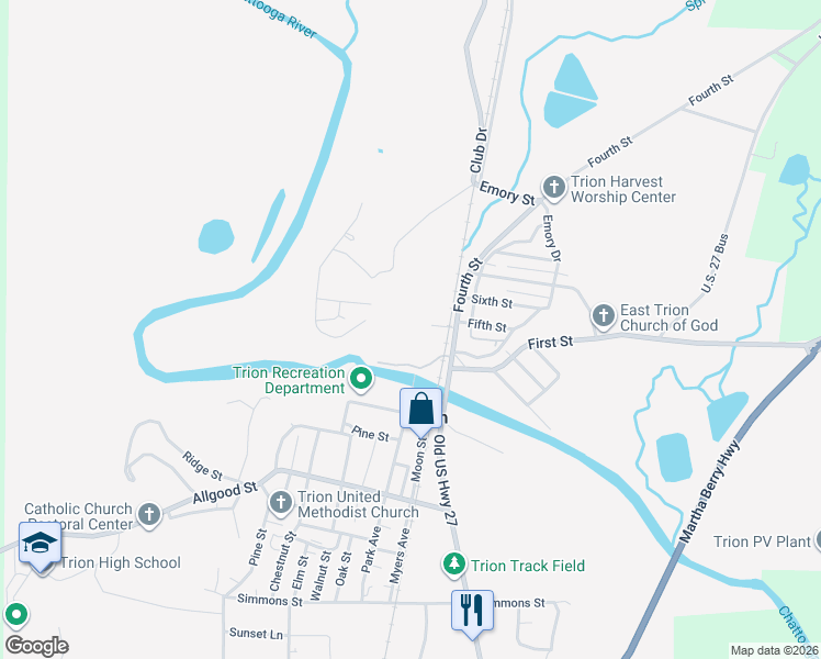 map of restaurants, bars, coffee shops, grocery stores, and more near in Trion
