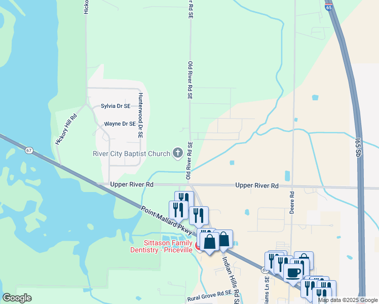 map of restaurants, bars, coffee shops, grocery stores, and more near 3219 Old River Road Southeast in Decatur