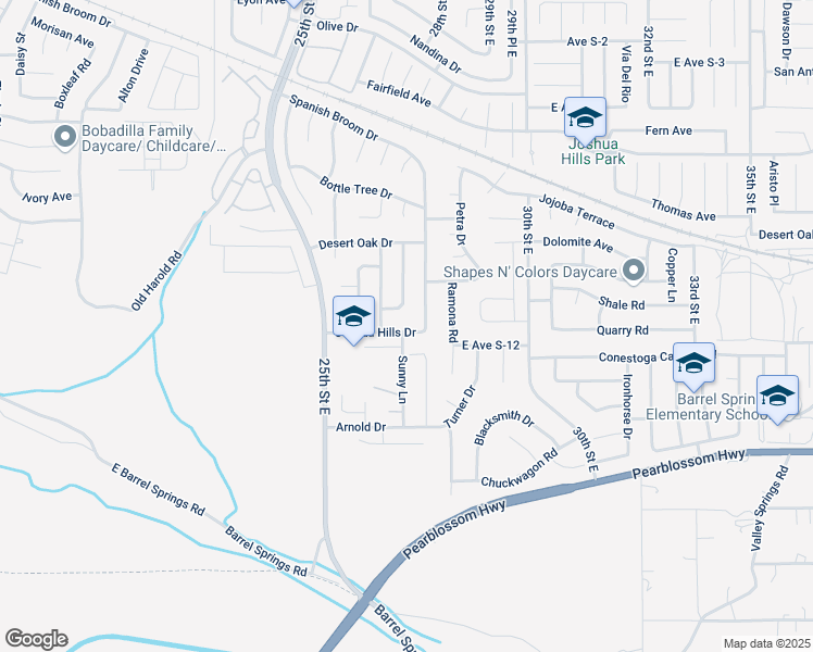 map of restaurants, bars, coffee shops, grocery stores, and more near 2627 Joshua Hills Drive in Palmdale
