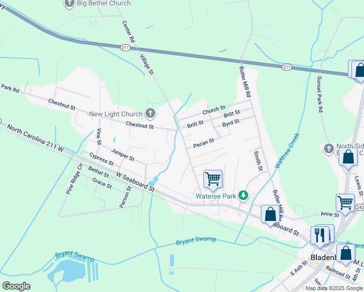 map of restaurants, bars, coffee shops, grocery stores, and more near 502 Village Street in Bladenboro
