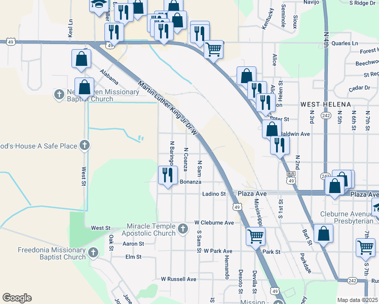 map of restaurants, bars, coffee shops, grocery stores, and more near 314 Park Avenue in Helena-West Helena