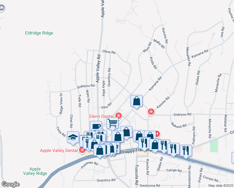 map of restaurants, bars, coffee shops, grocery stores, and more near 16266 Viho Road in Apple Valley