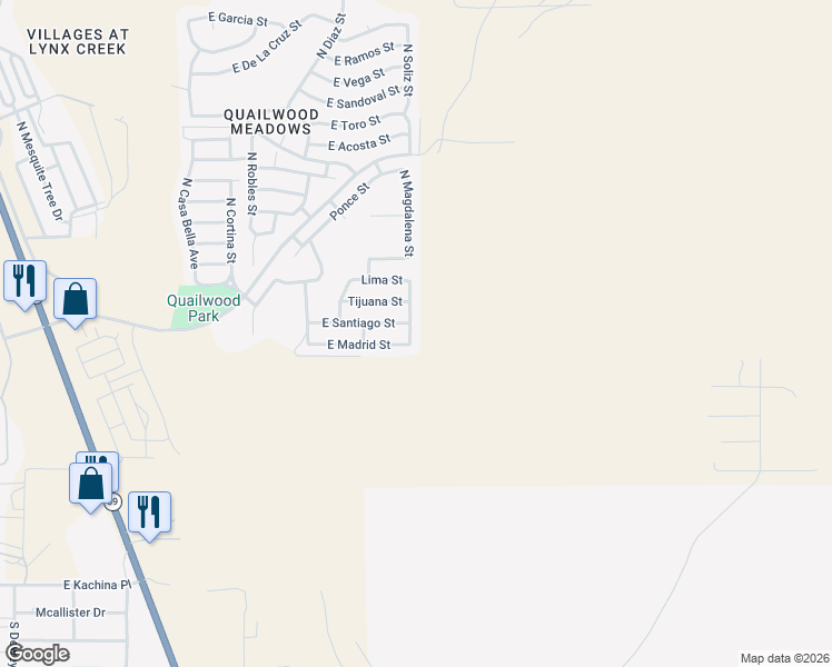 map of restaurants, bars, coffee shops, grocery stores, and more near 299 North Ensenada Street in Prescott Valley