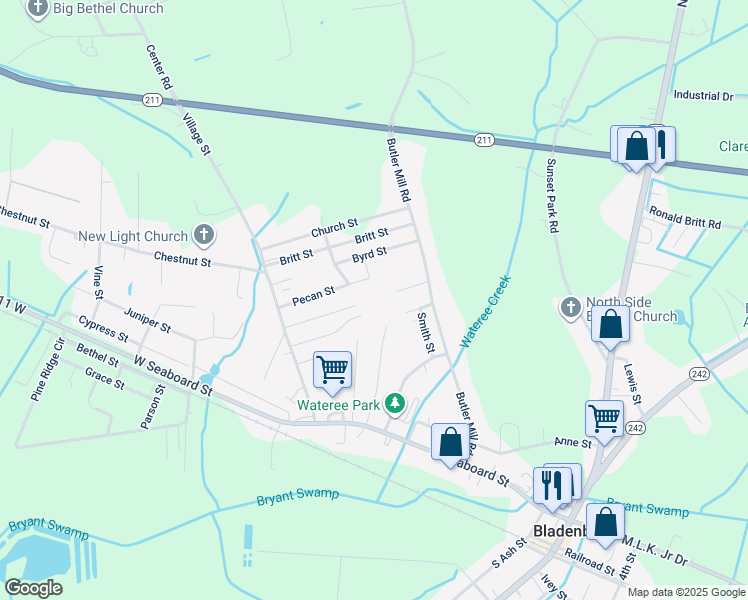 map of restaurants, bars, coffee shops, grocery stores, and more near in Bladenboro