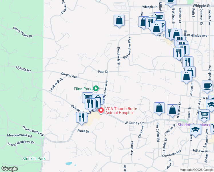 map of restaurants, bars, coffee shops, grocery stores, and more near 325 Gail Gardner Way in Prescott