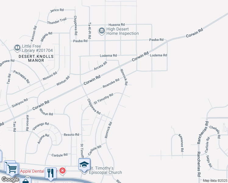map of restaurants, bars, coffee shops, grocery stores, and more near 16264 Saint Timothy Road in Apple Valley