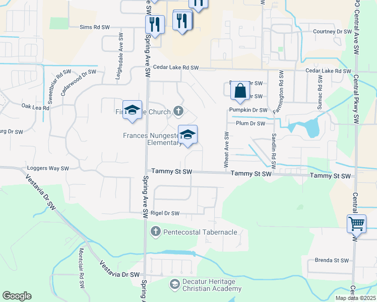 map of restaurants, bars, coffee shops, grocery stores, and more near 726 Tammy Street Southwest in Decatur
