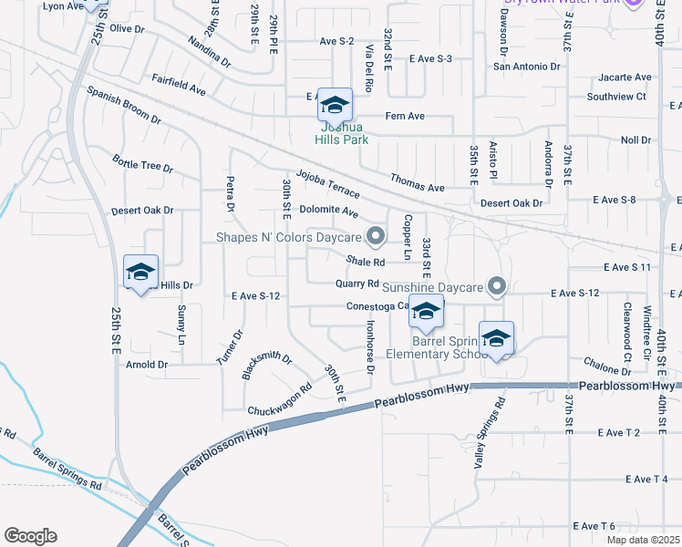 map of restaurants, bars, coffee shops, grocery stores, and more near 3056 Quarry Road in Palmdale